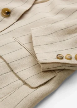 bonprix Bekleidung·Basics|Premium|Kragenlose Blazerjacke aus reinem Leinen hellsand gestreift