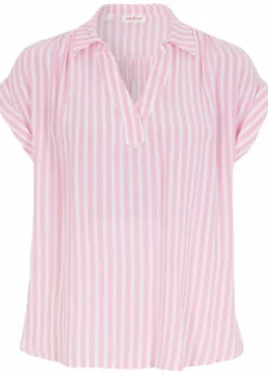 bonprix Blusen & Tuniken|Bekleidung·Jacken & Mäntel|Kurzarmbluse aus fließender Viskose rosa/weiß gestreift
