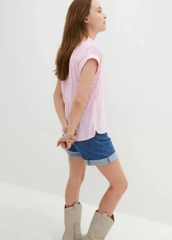 bonprix Blusen & Tuniken|Bekleidung·Jacken & Mäntel|Kurzarmbluse aus fließender Viskose rosa/weiß gestreift