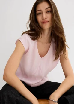 Kurzarmbluse aus glänzendem Satin|bonprix Best