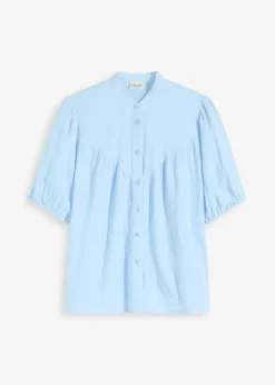 bonprix Blusen & Tuniken|Kurzarmbluse aus luftigem Musselin hellblau