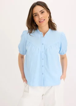 bonprix Blusen & Tuniken|Kurzarmbluse aus luftigem Musselin hellblau