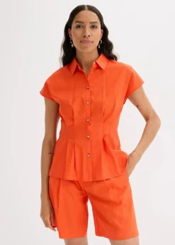 Kurzarmbluse aus luftigem Leinen-Mix|bonprix