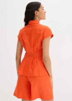 Kurzarmbluse aus luftigem Leinen-Mix|bonprix