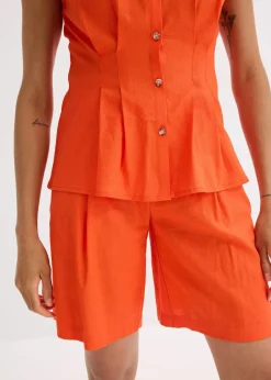 Kurzarmbluse aus luftigem Leinen-Mix|bonprix