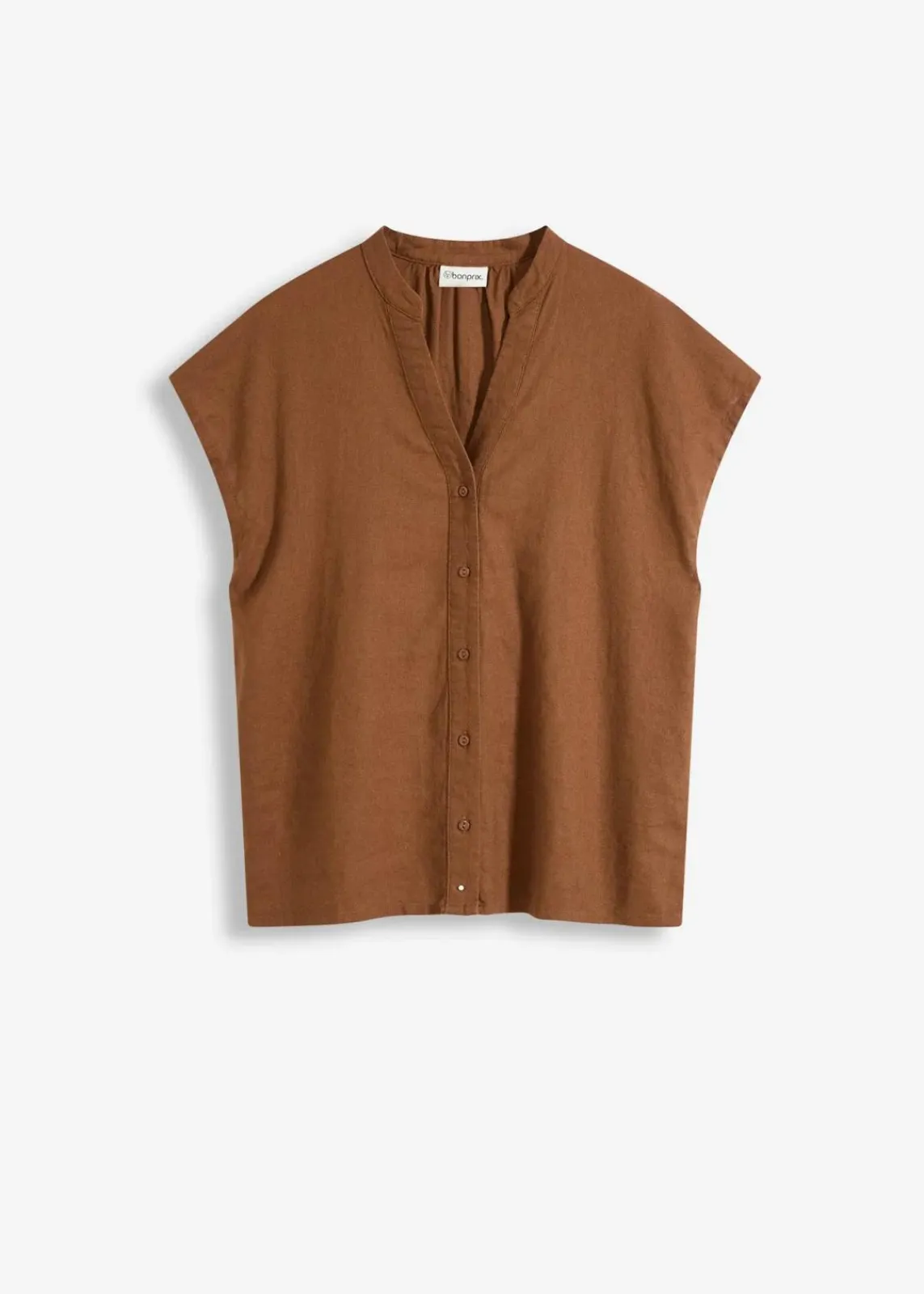 bonprix Blusen & Tuniken|Bekleidung·Jacken & Mäntel|Kurzarmbluse aus luftigem Leinen-Mix gewürzbraun