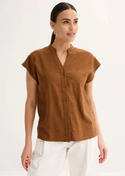 bonprix Blusen & Tuniken|Bekleidung·Jacken & Mäntel|Kurzarmbluse aus luftigem Leinen-Mix gewürzbraun