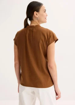 bonprix Blusen & Tuniken|Bekleidung·Jacken & Mäntel|Kurzarmbluse aus luftigem Leinen-Mix gewürzbraun