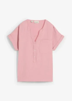 bonprix Blusen & Tuniken|Bekleidung·Jacken & Mäntel|Kurzarmbluse aus Musselin aschrosa