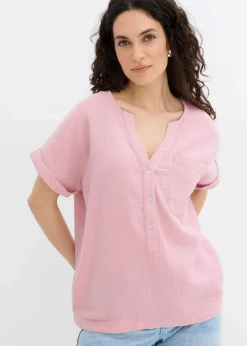 bonprix Blusen & Tuniken|Bekleidung·Jacken & Mäntel|Kurzarmbluse aus Musselin aschrosa