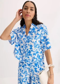 bonprix Bekleidung·Jacken & Mäntel|Blusen & Tuniken|Kurzarmbluse aus softem Viskose-Mix weiß bedruckt