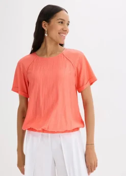 bonprix Bekleidung·Jacken & Mäntel|Blusen & Tuniken|Kurzarmbluse aus softem Viskose-Mix helllachs