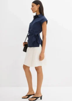 bonprix Bekleidung·Jacken & Mäntel|Blusen & Tuniken|Kurzarmbluse mit Bindedetail dunkelblau