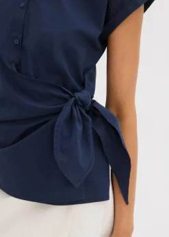 bonprix Bekleidung·Jacken & Mäntel|Blusen & Tuniken|Kurzarmbluse mit Bindedetail dunkelblau