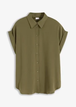 bonprix Blusen & Tuniken|Nachhaltigere Materialien|Kurzarmbluse mit recyceltem Polyester oliv