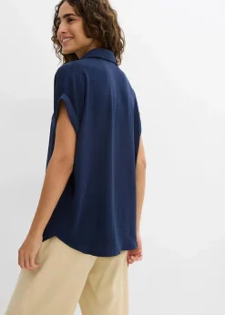Kurzarmbluse mit recyceltem Polyester|bonprix