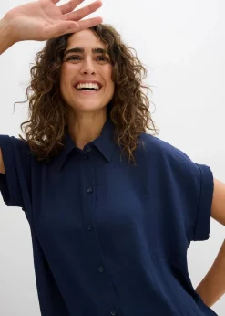 Kurzarmbluse mit recyceltem Polyester|bonprix