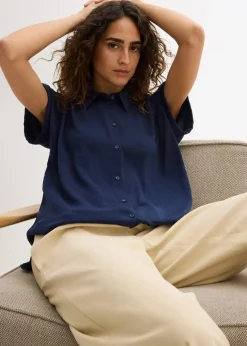 Kurzarmbluse mit recyceltem Polyester|bonprix