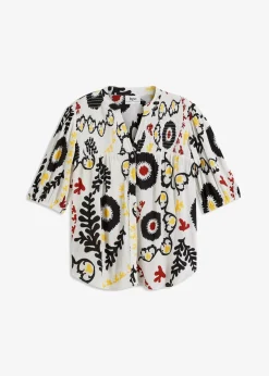 Kurzarmbluse mit Smockdetail aus strukturierter Viskose|bonprix Online