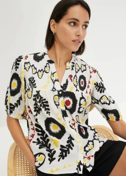 Kurzarmbluse mit Smockdetail aus strukturierter Viskose|bonprix Online