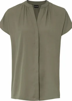 bonprix Blusen & Tuniken|Bekleidung·Jacken & Mäntel|Kurzarmbluse mit verdeckter Knopfleiste oliv