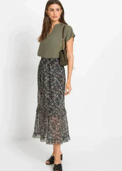 bonprix Blusen & Tuniken|Bekleidung·Jacken & Mäntel|Kurzarmbluse mit verdeckter Knopfleiste oliv