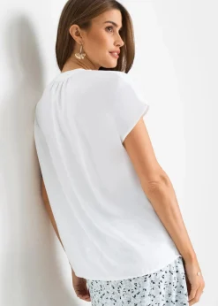 bonprix Bekleidung·Jacken & Mäntel|Blusen & Tuniken|Kurzarmbluse mit verdeckter Knopfleiste weiß