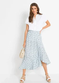 bonprix Bekleidung·Jacken & Mäntel|Blusen & Tuniken|Kurzarmbluse mit verdeckter Knopfleiste weiß