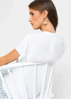 bonprix Bekleidung·Jacken & Mäntel|Blusen & Tuniken|Kurzarmbluse mit verdeckter Knopfleiste weiß