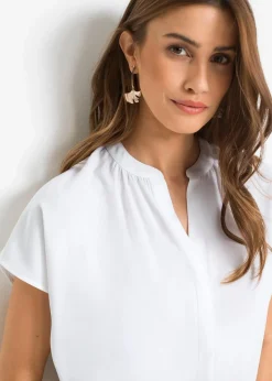 bonprix Bekleidung·Jacken & Mäntel|Blusen & Tuniken|Kurzarmbluse mit verdeckter Knopfleiste weiß