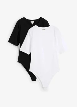 bonprix Basics|Shirts & Tops|Kurzarmbody (2er Pack) schwarz/weiß