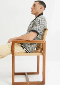 bonprix Große Größen|Hemden|Kurzarmhemd aus luftigem Leinen-Mix kieselbeige/schwarz graphisch bedruckt