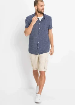 bonprix Große Größen|Hemden|Kurzarmhemd aus luftigem Leinen-Mix blau/weiss gestreift