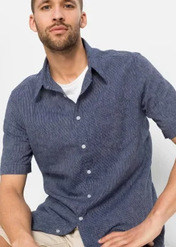 bonprix Große Größen|Hemden|Kurzarmhemd aus luftigem Leinen-Mix blau/weiss gestreift