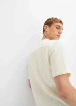 bonprix Große Größen|Hemden|Kurzarmhemd aus luftigem Musselin wollweiß