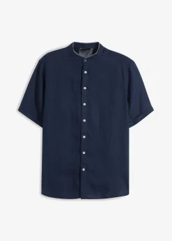 bonprix Hemden|Große Größen|Kurzarmhemd aus reinem Leinen dunkelblau