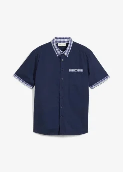 bonprix Hemden|Große Größen|Kurzarmhemd aus reiner Baumwolle dunkelblau