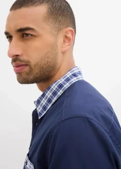 bonprix Hemden|Große Größen|Kurzarmhemd aus reiner Baumwolle dunkelblau