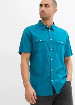 bonprix Hemden|Basics|Kurzarmhemd aus reiner Baumwolle meerestürkis