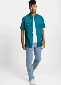 bonprix Hemden|Basics|Kurzarmhemd aus reiner Baumwolle meerestürkis