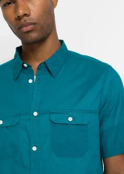 bonprix Hemden|Basics|Kurzarmhemd aus reiner Baumwolle meerestürkis