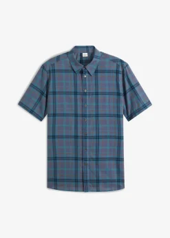 bonprix Große Größen|Hemden|Kurzarmhemd aus reiner Baumwolle blau kariert