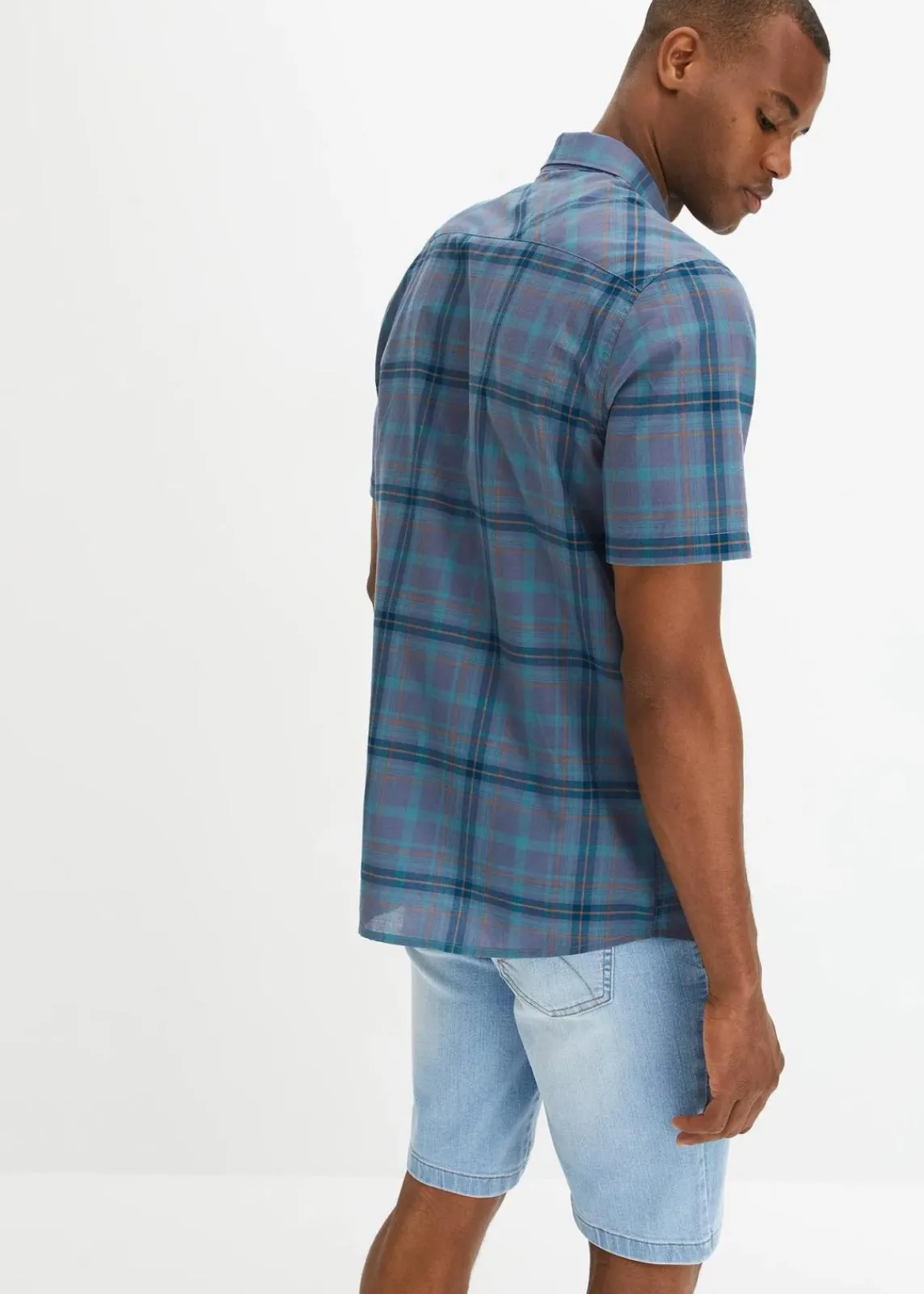 bonprix Große Größen|Hemden|Kurzarmhemd aus reiner Baumwolle blau kariert