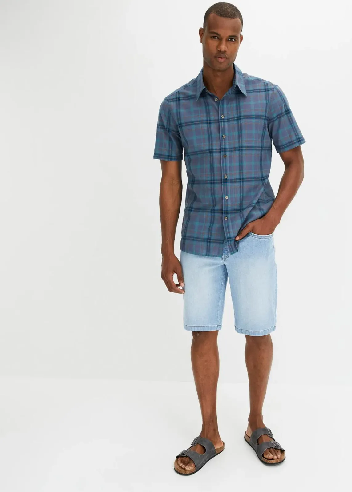 bonprix Große Größen|Hemden|Kurzarmhemd aus reiner Baumwolle blau kariert