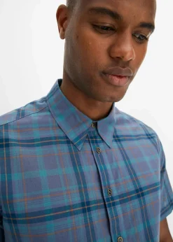 bonprix Große Größen|Hemden|Kurzarmhemd aus reiner Baumwolle blau kariert