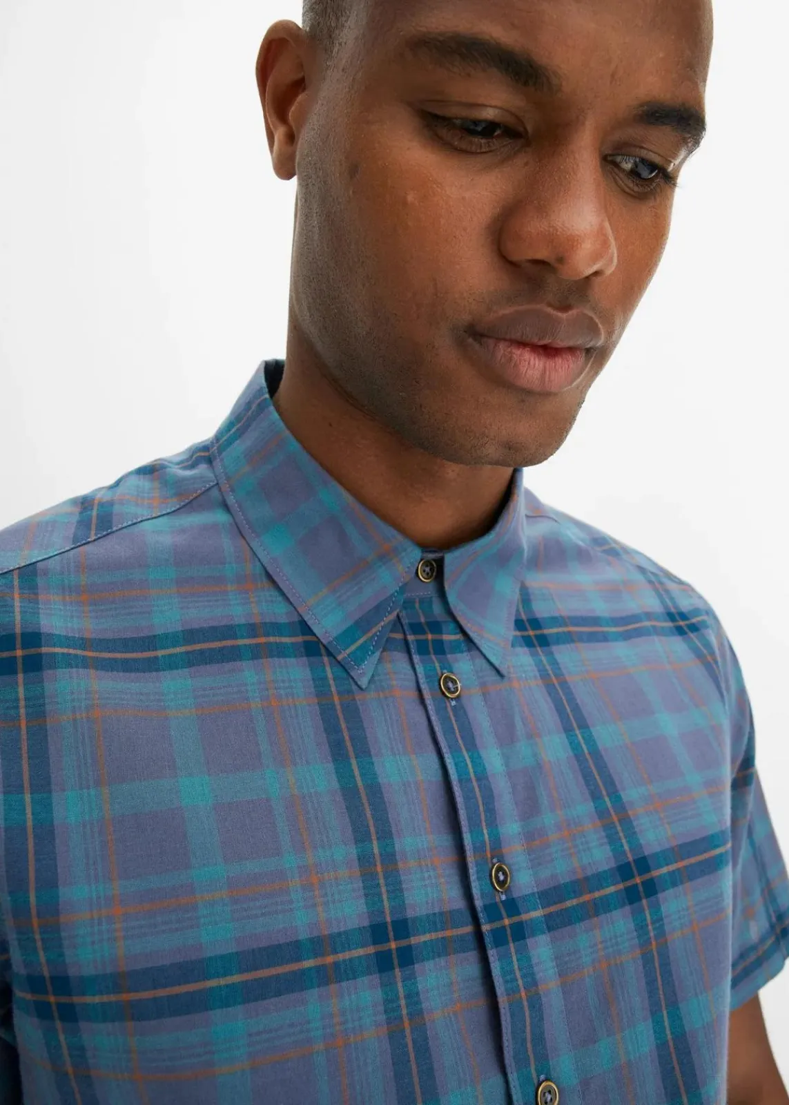 bonprix Große Größen|Hemden|Kurzarmhemd aus reiner Baumwolle blau kariert