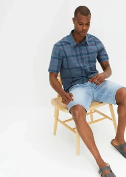 bonprix Große Größen|Hemden|Kurzarmhemd aus reiner Baumwolle blau kariert