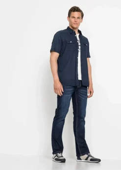 bonprix Große Größen|Basics|Kurzarmhemd aus reiner Baumwolle dunkelblau