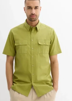 bonprix Hemden|Basics|Kurzarmhemd aus reiner Baumwolle goldoliv