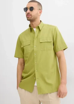 bonprix Hemden|Basics|Kurzarmhemd aus reiner Baumwolle goldoliv